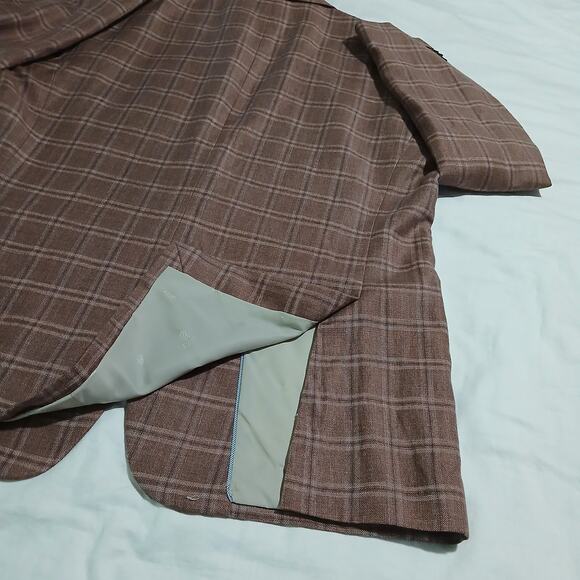 Jos.A.Bank Brrr Comfort Blazer 48L LINEN WOOL Taupe Window Pane Plaid Lined - Picture 8 of 15
